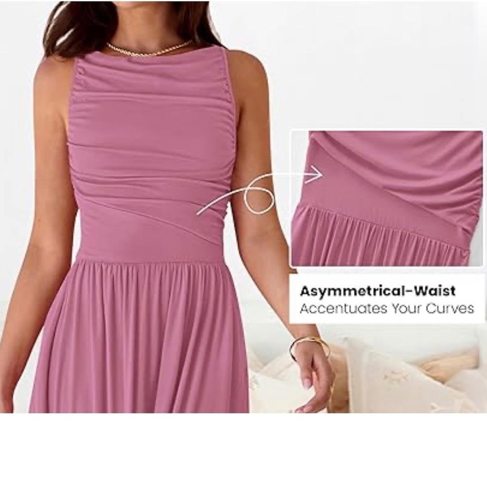 BTFBM Womens Ruched Sleeveless Maxi Dress Mauve Asymmetrical Waist XL NEW - Picture 3 of 9